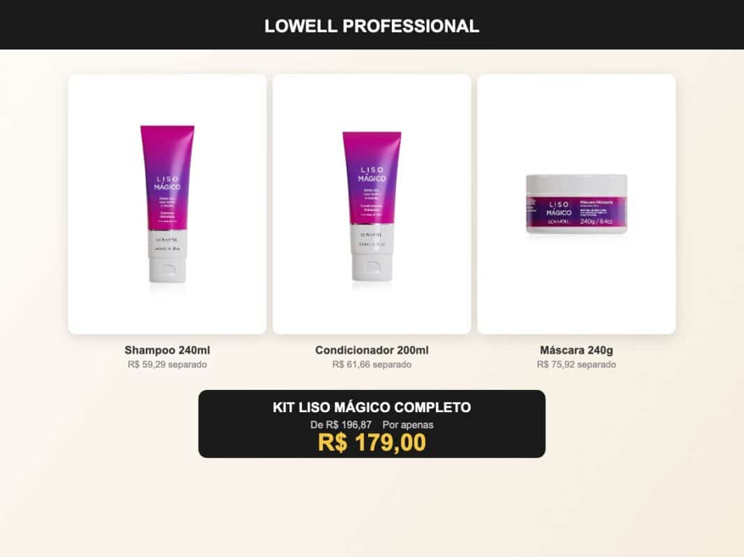 Kit Liso Mágico Lowell - Shampoo, Condicionador e Máscara
